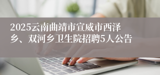 2025云南曲靖市宣威市西泽乡、双河乡卫生院招聘5人公告