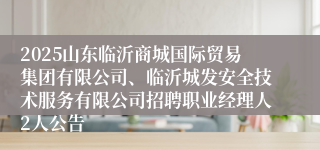 2025山东临沂商城国际贸易集团有限公司、临沂城发安全技术服务有限公司招聘职业经理人2人公告