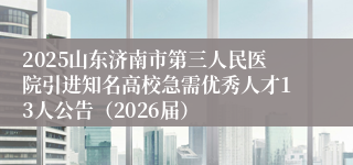 2025山东济南市第三人民医院引进知名高校急需优秀人才13人公告（2026届）