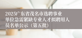 2025广东省茂名市选聘事业单位急需紧缺专业人才拟聘用人员名单公示（第五批）