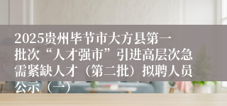 2025贵州毕节市大方县第一批次“人才强市”引进高层次急需紧缺人才（第二批）拟聘人员公示（一）
