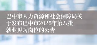 巴中市人力资源和社会保障局关于发布巴中市2025年第八批就业见习岗位的公告