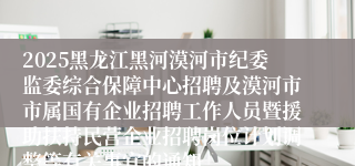 2025黑龙江黑河漠河市纪委监委综合保障中心招聘及漠河市市属国有企业招聘工作人员暨援助扶持民营企业招聘岗位计划调整等有关事宜的通知