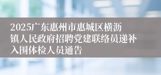 2025广东惠州市惠城区横沥镇人民政府招聘党建联络员递补入围体检人员通告