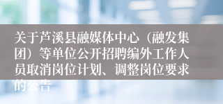 关于芦溪县融媒体中心(融发集团)等单位公开招聘编外工作人员取消岗位计划、调整岗位要求的公告