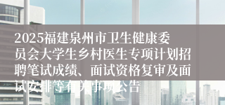 2025福建泉州市卫生健康委员会大学生乡村医生专项计划招聘笔试成绩、面试资格复审及面试安排等有关事项公告