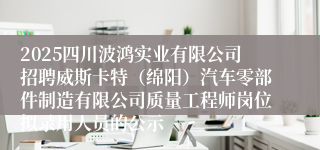 2025四川波鸿实业有限公司招聘威斯卡特（绵阳）汽车零部件制造有限公司质量工程师岗位拟录用人员的公示