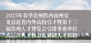 2025年春季贵州黔西南州安龙县赴省内外高校引才暨第十三届贵州人才博览会引进事业单位高层次人才和急需紧缺人才拟聘用人员公示（第二批）