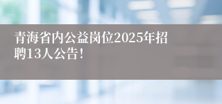 青海省内公益岗位2025年招聘13人公告!