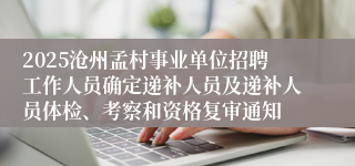 2025沧州孟村事业单位招聘工作人员确定递补人员及递补人员体检、考察和资格复审通知