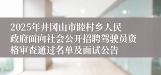 2025年井冈山市睦村乡人民政府面向社会公开招聘驾驶员资格审查通过名单及面试公告 