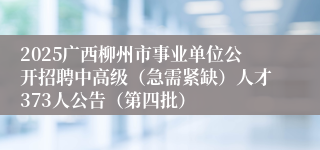 2025广西柳州市事业单位公开招聘中高级(急需紧缺)人才373人公告(第四批)
