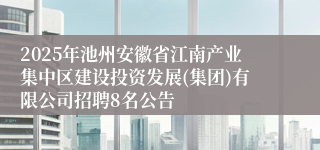 2025年池州安徽省江南产业集中区建设投资发展(集团)有限公司招聘8名公告