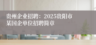 贵州企业招聘：2025贵阳市某国企单位招聘简章
