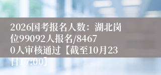 2026国考报名人数:湖北岗位99092人报名/84670人审核通过【截至10月23日17:00】