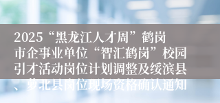 2025“黑龙江人才周”鹤岗市企事业单位“智汇鹤岗”校园引才活动岗位计划调整及绥滨县、萝北县岗位现场资格确认通知
