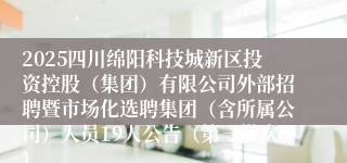2025四川绵阳科技城新区投资控股（集团）有限公司外部招聘暨市场化选聘集团（含所属公司）人员19人公告（第三批次）