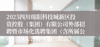 2025四川绵阳科技城新区投资控股(集团)有限公司外部招聘暨市场化选聘集团(含所属公司)19人公告(第三批次)