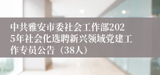 中共雅安市委社会工作部2025年社会化选聘新兴领域党建工作专员公告（38人）