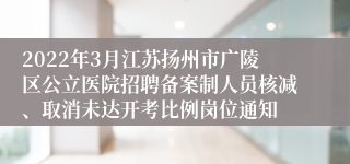 2022年3月江苏扬州市广陵区公立医院招聘备案制人员核减、取消未达开考比例岗位通知