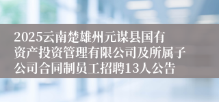 2025云南楚雄州元谋县国有资产投资管理有限公司及所属子公司合同制员工招聘13人公告