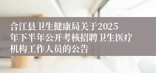 合江县卫生健康局关于2025年下半年公开考核招聘卫生医疗机构工作人员的公告
