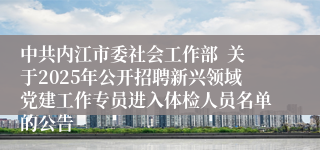 中共内江市委社会工作部 关于2025年公开招聘新兴领域党建工作专员进入体检人员名单的公告