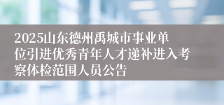 2025山东德州禹城市事业单位引进优秀青年人才递补进入考察体检范围人员公告