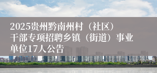 2025贵州黔南州村(社区)干部专项招聘乡镇(街道)事业单位17人公告