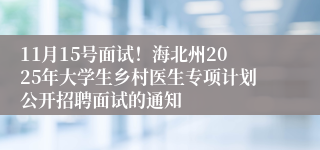 11月15号面试！海北州2025年大学生乡村医生专项计划公开招聘面试的通知