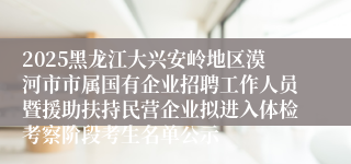 2025黑龙江大兴安岭地区漠河市市属国有企业招聘工作人员暨援助扶持民营企业拟进入体检考察阶段考生名单公示