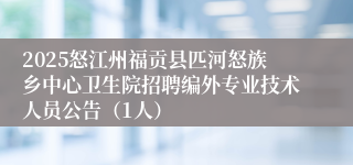 2025怒江州福贡县匹河怒族乡中心卫生院招聘编外专业技术人员公告（1人）