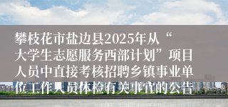 攀枝花市盐边县2025年从“大学生志愿服务西部计划”项目人员中直接考核招聘乡镇事业单位工作人员体检有关事宜的公告