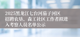 2025黑龙江七台河茄子河区招聘农垦、森工社区工作者拟进入考察人员名单公示