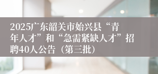 2025广东韶关市始兴县“青年人才”和“急需紧缺人才”招聘40人公告（第三批）