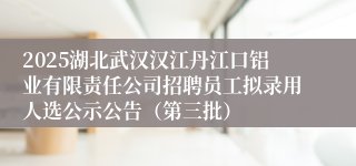 2025湖北武汉汉江丹江口铝业有限责任公司招聘员工拟录用人选公示公告(第三批)