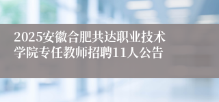 2025安徽合肥共达职业技术学院专任教师招聘11人公告