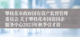 攀枝花市政府国有资产监督管理委员会 关于攀枝花市国资国企服务中心2025年秋季引才资格复审及考核工作公告