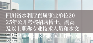 四川省水利厅直属事业单位2025年公开考核招聘博士、副高及以上职称专业技术人员和水文急需短缺专业技术岗位工作人员公告