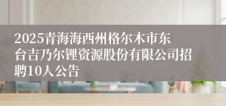 2025青海海西州格尔木市东台吉乃尔锂资源股份有限公司招聘10人公告
