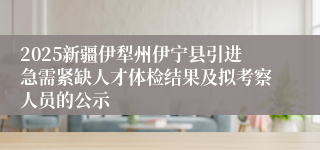 2025新疆伊犁州伊宁县引进急需紧缺人才体检结果及拟考察人员的公示