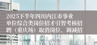 2025下半年四川内江市事业单位综合类岗位招才引智考核招聘（重庆场）取消岗位、调减招聘名额岗位、综合测试岗位、现场资格审查相关事宜公告