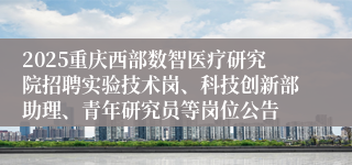2025重庆西部数智医疗研究院招聘实验技术岗、科技创新部助理、青年研究员等岗位公告