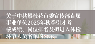关于中共攀枝花市委宣传部直属事业单位2025年秋季引才考核成绩、岗位排名及拟进入体检环节人员名单的公示