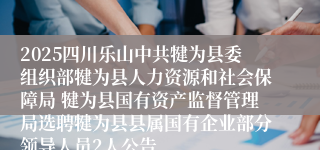 2025四川乐山中共犍为县委组织部犍为县人力资源和社会保障局 犍为县国有资产监督管理局选聘犍为县县属国有企业部分领导人员2人公告