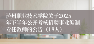 泸州职业技术学院关于2025年下半年公开考核招聘事业编制专任教师的公告(18人)