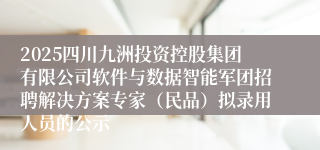 2025四川九洲投资控股集团有限公司软件与数据智能军团招聘解决方案专家(民品)拟录用人员的公示