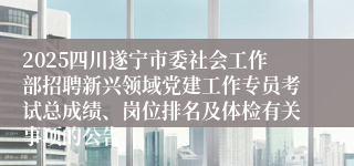2025四川遂宁市委社会工作部招聘新兴领域党建工作专员考试总成绩、岗位排名及体检有关事项的公告