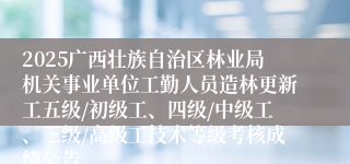 2025广西壮族自治区林业局机关事业单位工勤人员造林更新工五级/初级工、四级/中级工、三级/高级工技术等级考核成绩公告
