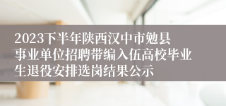 2023下半年陕西汉中市勉县事业单位招聘带编入伍高校毕业生退役安排选岗结果公示